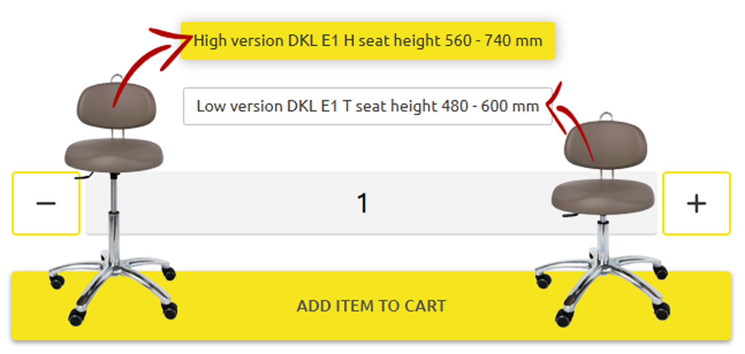 selection height version dkl dental stool E1H and E1T