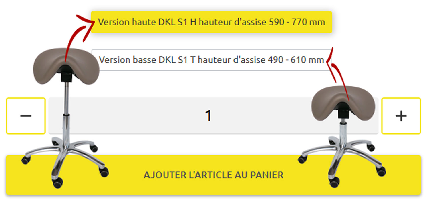 Sélection de la variante de hauteur – Hauteur d’assise DKL Siège-selle DKL S1 S1H et S1T
