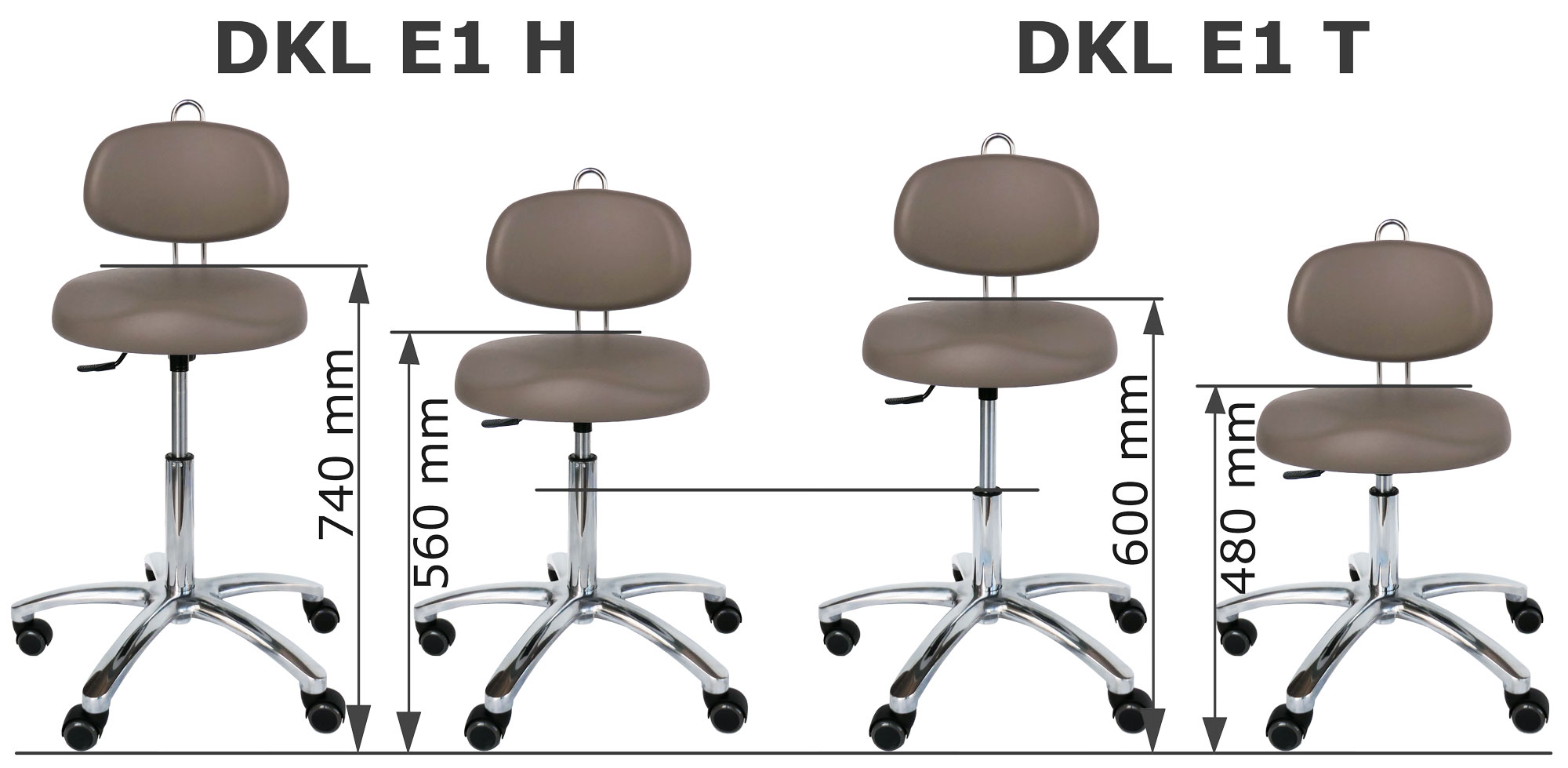 Variantes de hauteur – Hauteur d'assise DKL Tabouret dentaire E1H et E1T