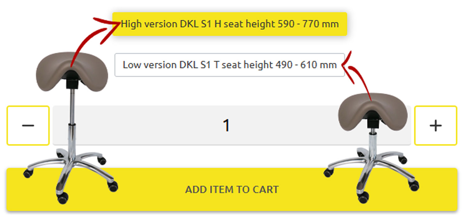 selection height version dkl saddle stool S1H and S1T